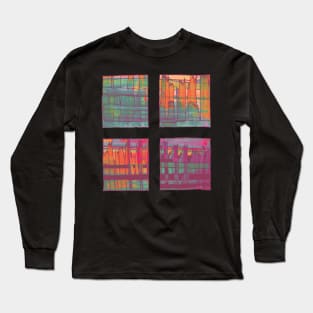 Liminal Space in Orange, Bordeaux and Sapphire Blue through 4 windows Long Sleeve T-Shirt